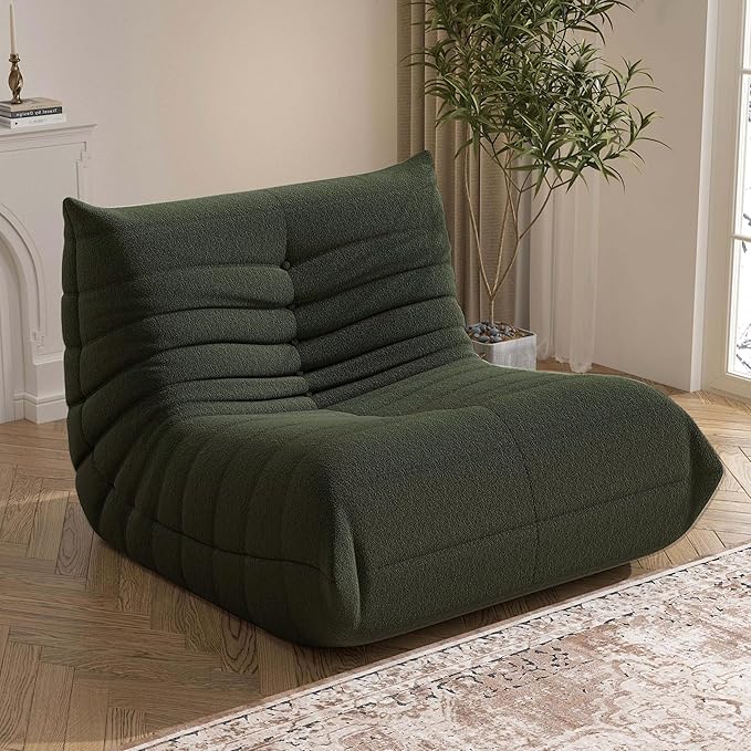 Bean Bag Chair, Fireside Chair Bean Bag Sofa Large Bean Bag Chair for Adults, Bean Bag Chairs for Teens with High Density Comfortable Foam, Memory Foam Bean Bag for Living Room, Bedroom (Green)-Ruum Studio Home