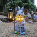 Solar Rabbit Garden Statues Outdoor Décor with Lantern- Rabbit Figurines Solar LED Light Lawn Ornaments - Yard Decorations for Patio, Balcony, Backyard -Unique House Warming Gifts for Mom-Ruum Studio Home