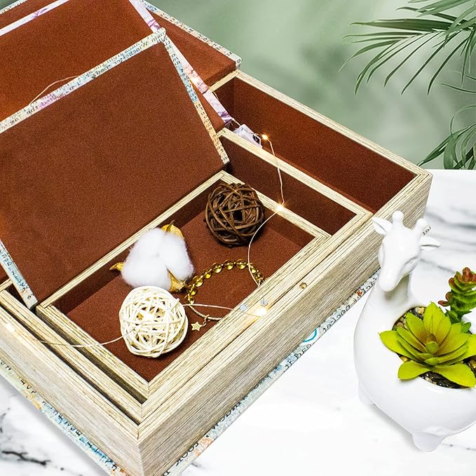 Decorative Book Box Set of 3, Trinket Keepsake Greeting Card Storage Box, Flower Bird Pattern Vintage Coffee Table Decoration, Graduation Gift Idea-Ruum Studio Home