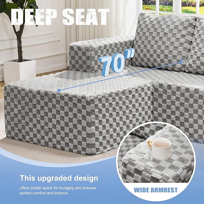 Hobestluk Modular Sectional Sofa Memory Foam Couch Oversized Sectional Sofa 3-Seater with Chaises Cloud Couch with Removable Cover U Shaped Sofa for Living Room (Plush Grey, U Shape)-Ruum Studio Home