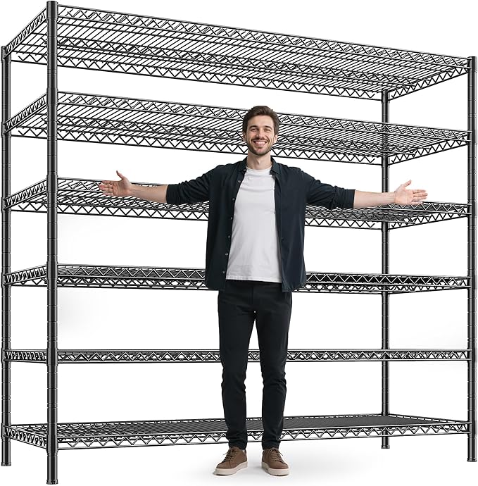REIBII 83" H Storage Shelves 3840LBS Metal Shelving Unit 6 Tier Wire Shelving Commercial Adjustable Garage Shelving Heavy Duty for Storage Rack for Pantry, Garage, Kitchen, 83" H x 55.5" W x 18" D-Ruum Studio Home