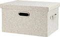 Medium 15" 21 Quart Collapsible Stackable Storage Bins with Lids, 1 Pack Beige Foldable Fabric Closet Storage Boxes with Lids, Heavy-duty Linen Baskets for Bedroom-Ruum Studio Home