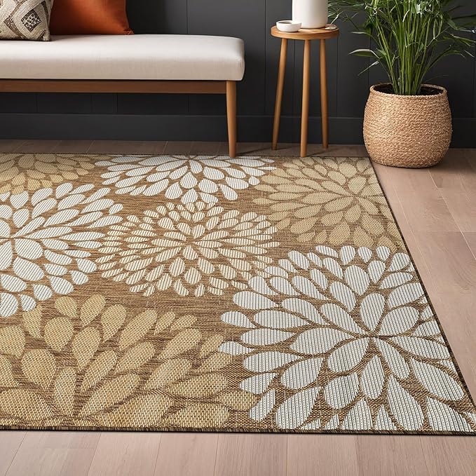 Beverly Rug Outdoor Rug 5x7 Modern Exotic Tropical Leaf Area Rugs for Indoor and Outdoor Patio Deck Porch Garden Water Resistant Washable Outside Carpet (5 x 7 Wooden)-Ruum Studio Home