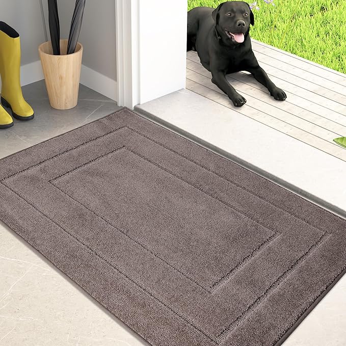 PURRUGS Dirt Trapping Door Mat 20" x 31.5", Non-Slip/Skid Machine Washable Entryway Rug, Dog Doormat, Super Absorbent Welcome Mat for Muddy Wet Shoes and Paws, Grayish Brown-Ruum Studio Home