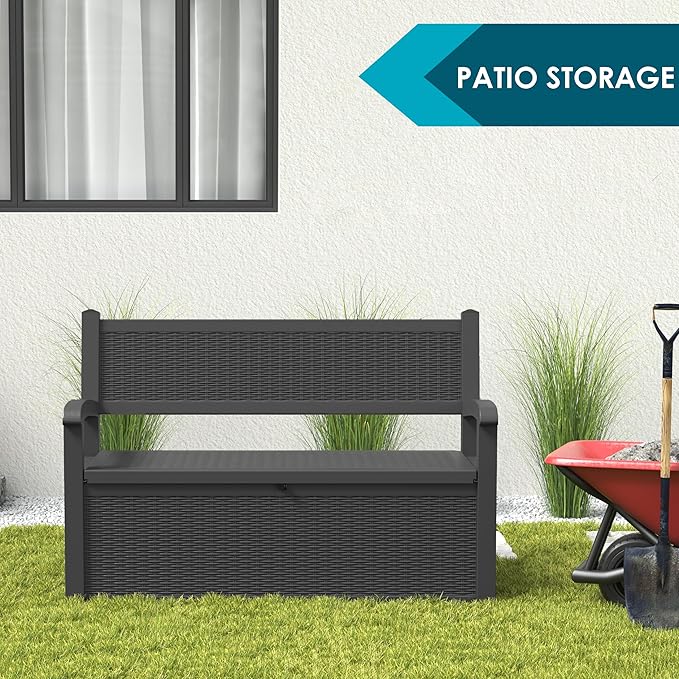 70 Gallon Storage Bench Deck Box for Patio Furniture with Armrest Bench Outdoor Storage-Ruum Studio Home