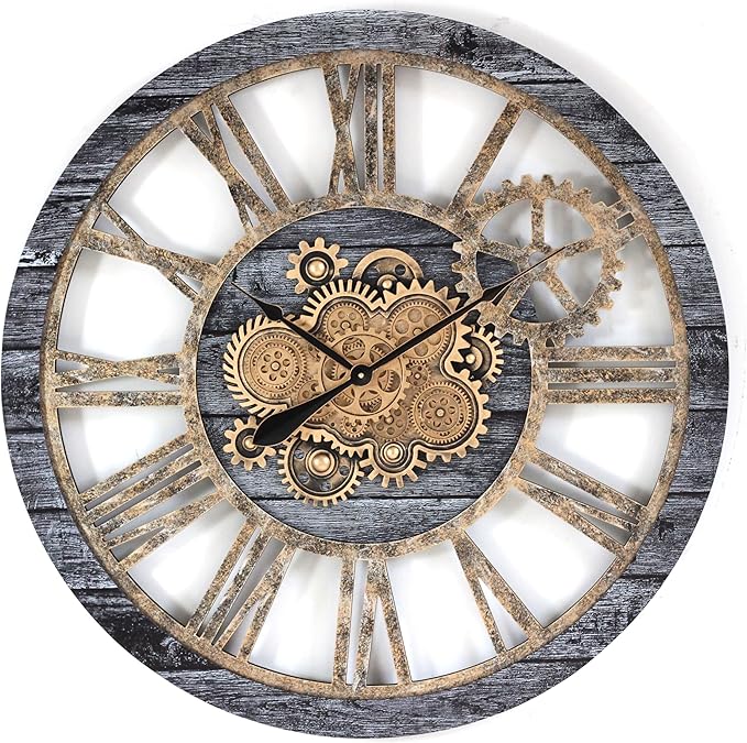 The Gears Clock 36'' Inch Real Moving Gear Wall Clock Vintage Industrial Oversized Rustic Farmhouse (Vintage Carbon Grey and Bronze)-Ruum Studio Home