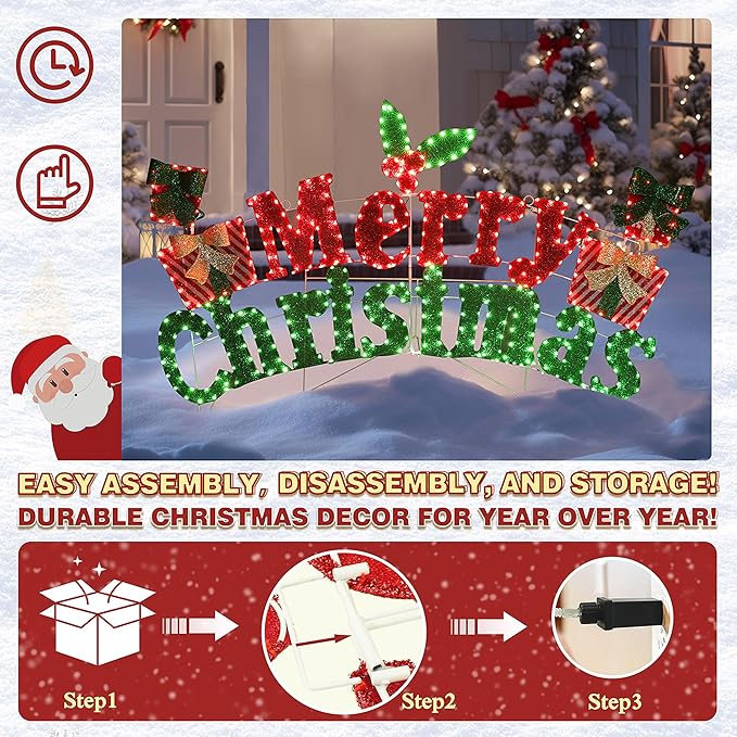 6FT Merry Christmas Sign for Decoration, 2-in-1 Pre-Lit Holiday Greeting Sign Decor with 456 LED Lights, Freestanding or Hanging Glittered Holiday Display for Outdoor, Indoor-Ruum Studio Home