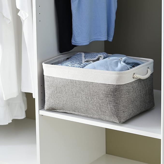 Storage Basket 16x12x8 inch Fabric Sturdy Canvas Storage Bins Organizer with Handles for Clothes and Storage Foldable Storage Boxes Cubes-Ruum Studio Home
