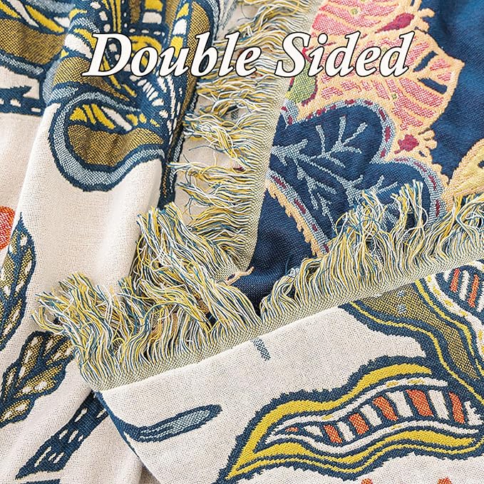 Snycler Boho Throw Blanket for Bed, 100% Organic Cotton Muslin Soft Throw-Floral Farmhouse Rustic Spring Summer Fall Decor Blanket for Couch Sofa Quilt and Gift, 60" x 80" White-Ruum Studio Home