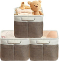 SIMPLE HOUSEWARE Large Fabric Storage Bin, 14.4" x 10" with Handles, 3-Pack, Foldable Organizer for Closet and Shelf, Brown-Ruum Studio Home