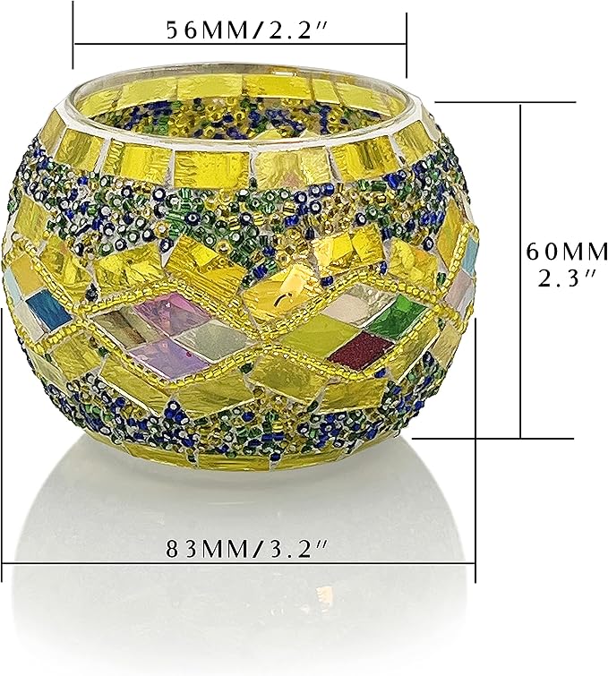 SHMILMH Glass Candle Holder Set of 4, Diwali Gift Votive Candle Holders Handmade Mosaic Glass Tealight Holders Diwali Christmas Table Decorations for Home-Ruum Studio Home