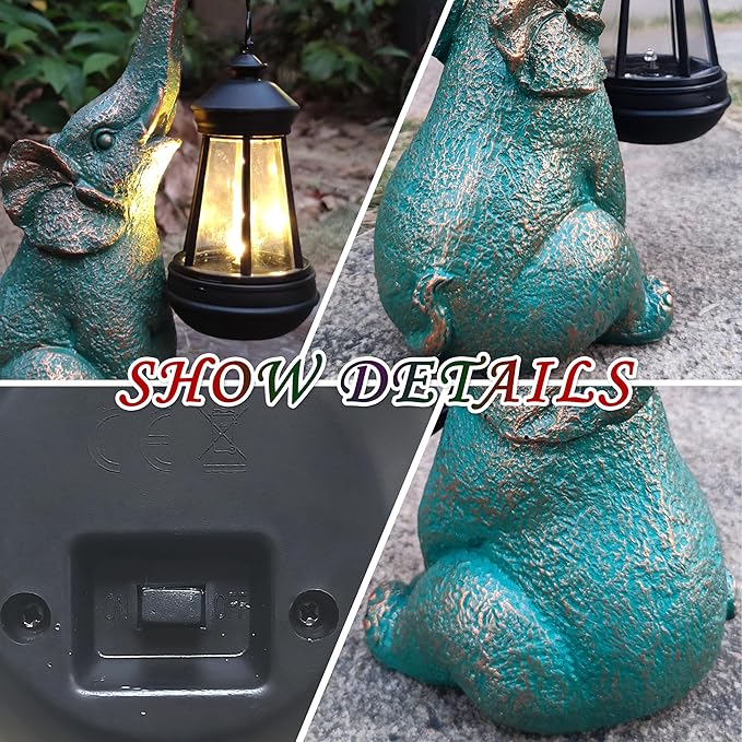 JOYBEE Garden Statues Elephant with Solar Lantern Outdoor Decor-Elephant Solar Figurines Lights Decorations for Patio Yard Lawn Ornaments-Gifts for Birthday Easter Housewarming-Ruum Studio Home