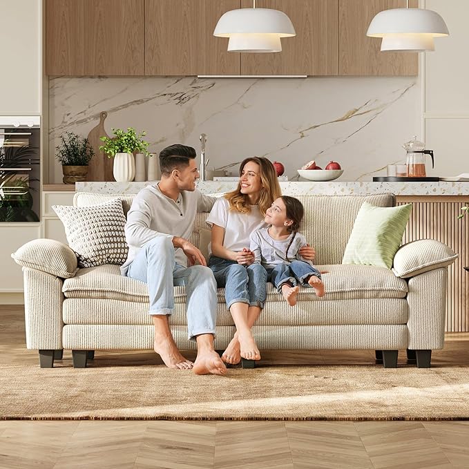 LINSY HOME Sectional Loveseat Sofa - 90'' Oversized Corduroy Cloud Couch Soft Modern Comfy Green Loveseat Couch Deep Seat Couches for Living Room Bedroom Apartment Office, Beige-Ruum Studio Home