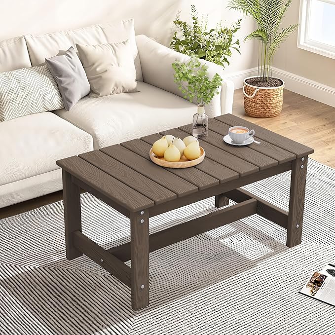 SERWALL HDPE Patio Coffee Table, Rectangle Outdoor Coffee Table, All Weather Patio Table for Deck, Pool, Balcony, Indoor or Outdoor Use, Coffee-Ruum Studio Home