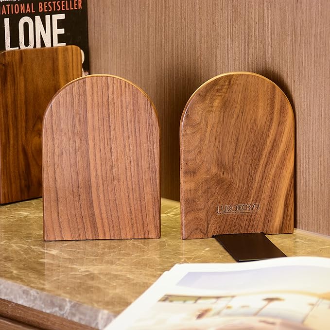 Large Bookend Hold Heavy Books- 7x4x5in 3 Pack Wood Bookends for Heavy Books Heavy Duty Walnut Book Ends for Men Wood Bookends for Office Desk Non-Skid-Ruum Studio Home