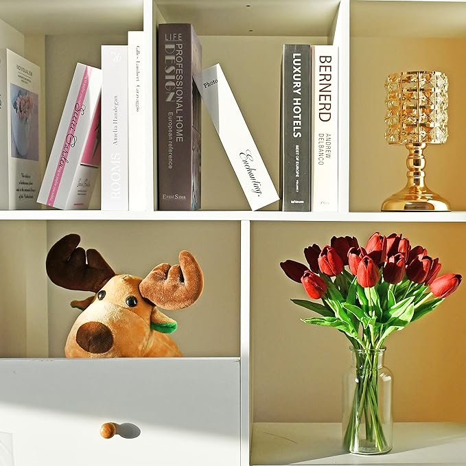 Mandy's Artificial Tulips 20 Stems Burgundy PU Faux Flowers for Wedding Home Decor 13.5 Inch-Ruum Studio Home