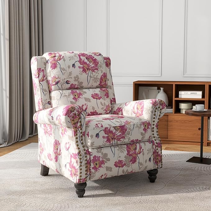UIXE Pushback Recliner Chair, Fabric Armchair Push Back Accent Chair, Rivet Trim Club Chair Home Theater Overstuffed Single Sofa Reading Seat for Living Room, Pattern-Ruum Studio Home