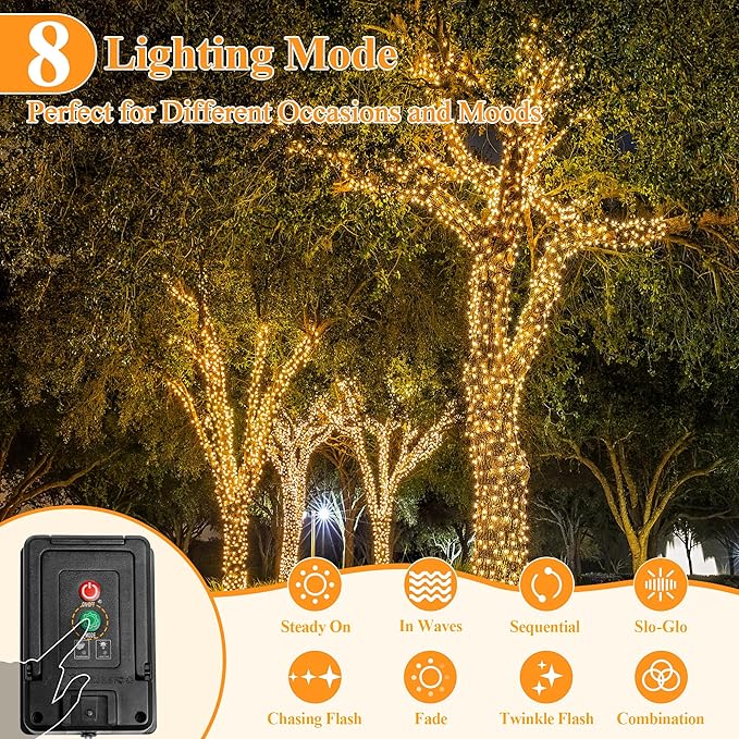 Solar String Lights 240LED 79FT, IP67 Waterproof Solar Lights for Outside with 8 Lighting Modes, Upgraded Solar Panel Fairy Lights for Garden Party Wedding Decorations (Warm White)-Ruum Studio Home