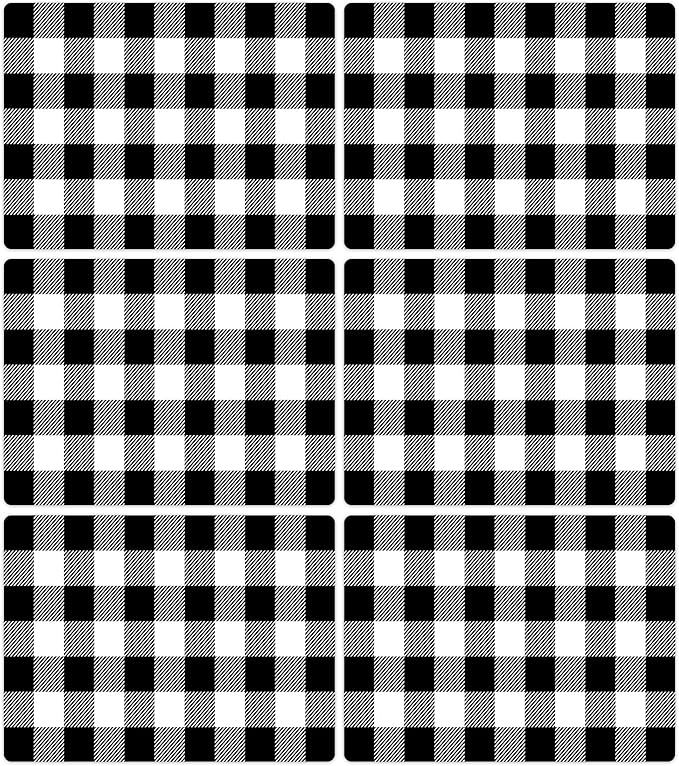 Black and White Plastic Placemats Set of 6 Check Plaid Table Mats Black Buffalo Plaid Place Mats Wipe Clean Washable Table Placemats for Indoor Outdoor Heat Resistant Kitchen Dining Table-Ruum Studio Home