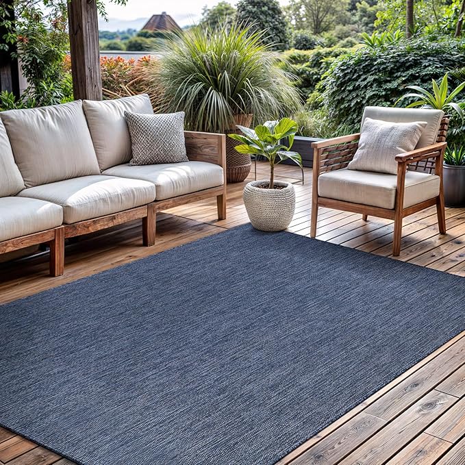 CAMILSON Outdoor Rug 9x12 Modern Area Rugs for Large Indoor and Outdoor Patios and Porches - Waterproof, Washable, Non-Shedding, Easy-to-Clean Outside Carpet (9 x 12, Solid - Navy Blue)-Ruum Studio Home