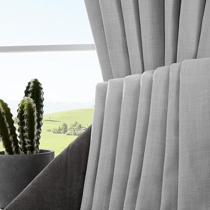 Joydeco Linen Curtains for Living Room,Light Filtering Rod Pocket Back Tab Semi Sheer Drapes Window Long Curtains 120 inches Long Ebony Grey-Ruum Studio Home
