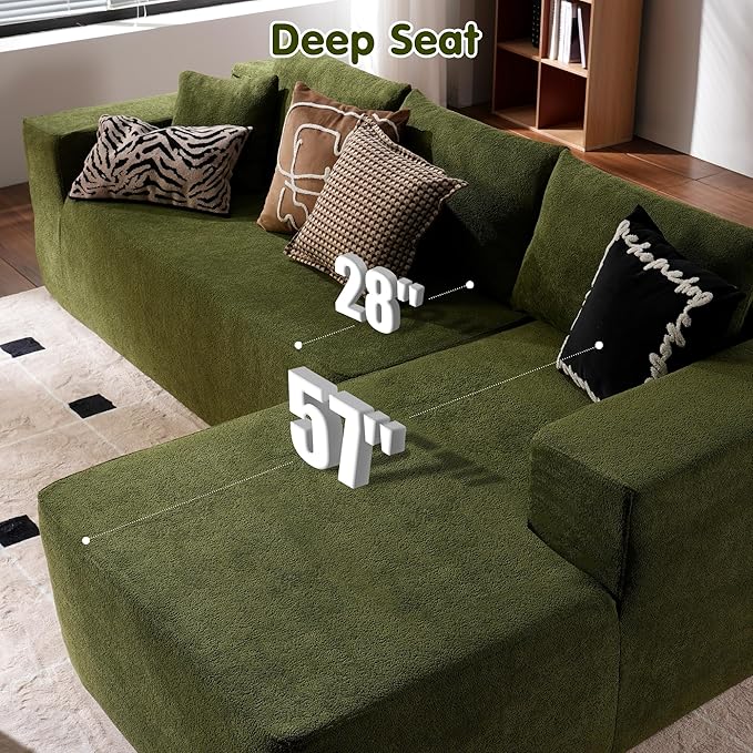 ovios 104" Cloud Sectional Couch with L-Shape Chaise,Modern Modular Sofa with Deep Seat, Upholstered Couches for Living Room Bedroom,No Assembly Required, Green (Cloud Velvet)-Ruum Studio Home