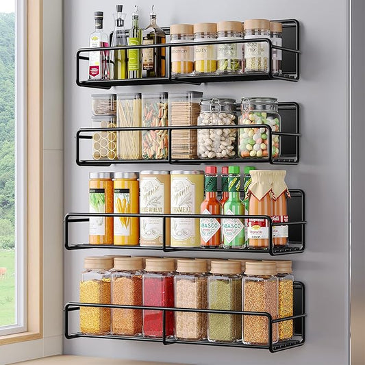 4 Pack Magnetic Spice Rack for Refrigerator, Magnetic Shelf Fridge Organizer for Kitchen Storage, Black-Ruum Studio Home