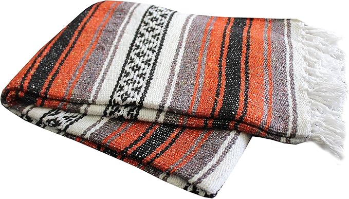 Del Mex Classic Mexican Blanket, Large Authentic Woven Falsa Throw (70"x50"), Artisan Southwest Décor for Beach, Yoga, Outdoors (Terracotta)-Ruum Studio Home