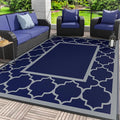 GENIMO 6' x 9' Outdoor Rug Waterproof for Patio Decor, Foldable Reversible Plastic Straw Area Rugs Mat for Camper, Outside Carpet for Rv, Deck, Porch, Picnic, Beach, Balcony, Blue & Grey-Ruum Studio Home