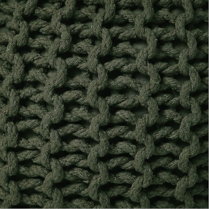 REDEARTH Round Hand Knitted Pouf - Foot Stool Bean Bag Ottoman - Cord Boho Pouffe - Poof Accent Beanbag Footrest for Living Room - Bedroom - Patio - Lounge (19.5"x19.5"x14") - Olive-Ruum Studio Home