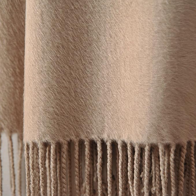 CUDDLE DREAMS Silk Throw Blanket with Hand-Knotted Fringe, Natural, Soft & Breathable (Taupe)-Ruum Studio Home