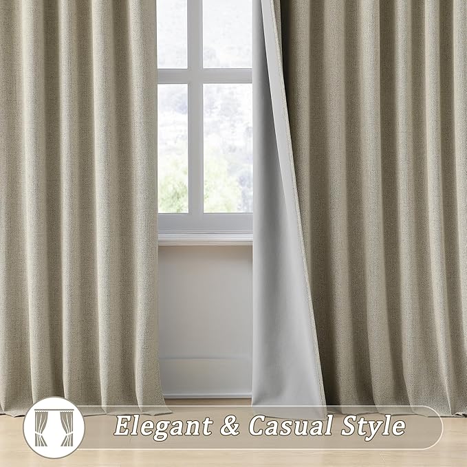 RAIN CITY 100 Inch Long Blackout Curtains for Living Room,Full Light Blocking Linen Blend Curtains with Hooks,Pinch Pleat Look Curtains for Office Bedroom Apartment,2 Panels,Taupe-Ruum Studio Home