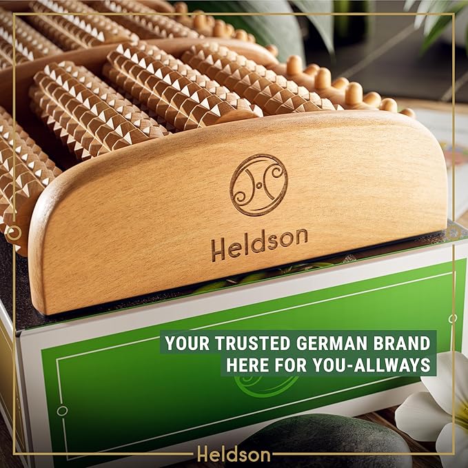 HELDSON® Foot Roller Massager Plantar Fasciitis Pain Relief - Wooden Under Desk Feet Massage - Dual Manual Heel Massagers - Wood Rolling Acupressure Tool with Reflexology Guide - Gift for Men, Women-Ruum Studio Home