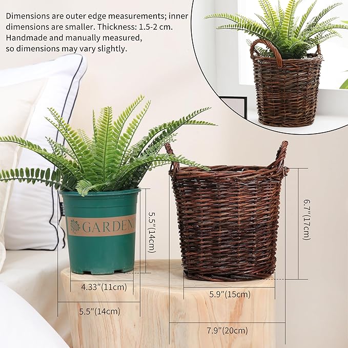 Handwoven Red Willow Planter Basket with Waterproof Liner – Natural Brown Decorative Flower Pot Holder for Indoor Use - Small Size (Inner Top Ø 7", Inner Height 5.9")-Ruum Studio Home