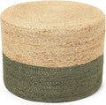 REDEARTH · Cylindrical Pouf Foot Stool Ottoman - Jute Braided Pouffe Poof Accent Sitting Footrest for Living Room, Bedroom, Nursery, Patio, Lounge & Other Rooms (Natural Olive, 18"x18"x14")-Ruum Studio Home
