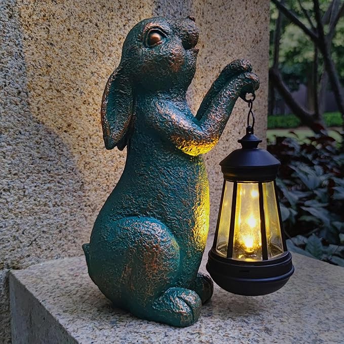 JOYBEE Garden Statues Rabbit with Solar Lantern Outdoor Decor-Rabbit Solar Figurines Lights Decorations for Patio Yard Lawn Ornaments-Gifts for Birthday Easter Housewarming-Ruum Studio Home