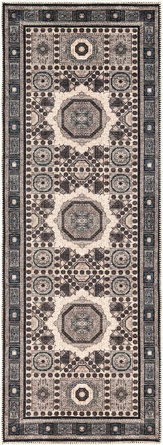Keen Home Design 2x12 Rug - Machine Washable Runner Rug with Non-Slip Backing, Ideal for Hallway, Entryway, Kitchen, Laundry Room - Vintage, Easy Clean, Durable, Low Pile - (2'6" x 12')-Ruum Studio Home