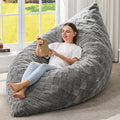 Hobestluk 3 in 1 Bean Bag Chair Giant Bean Bag Chairs for Adults with Plaid Cover Convertible Bean Bag Floor Cushion with Machine Washable Cover for Living Room (Plaid Grey)-Ruum Studio Home