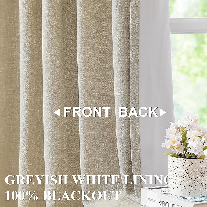 Vision Home Sand Pinch Pleated Full Blackout Curtains Linen Blended Room Darkening Window Curtains 63 inch for Living Room Bedroom Thermal Insulated Pinch Pleat Drapes with Hooks 1 Panel 60" Wx63 L-Ruum Studio Home