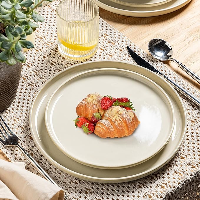 GBHOME Ceramic Dinnerware Sets for 4, 12 Pieces Stoneware Plates and Bowls Sets, Scratch Resistant Dishes, Dishwasher & Microwave Safe, Reactive Glaze-Vanilla color-Ruum Studio Home