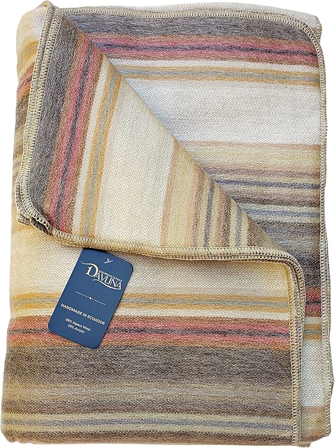 Alpaca Wool Throw Blanket | Super Soft, Lightweight, Breathable and Hypoallergenic | Non-Itchy or Scratchy (Beige Brown Varicolored, Queen (U.S. Standard))-Ruum Studio Home