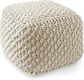 Casafield Square Pouf Ottoman, Natural - 18.5" W x 18.5" D x 14.5" H Cotton Knit Foot Stool - Boho Floor Pouffe for Living Room, Bedroom, Home Office-Ruum Studio Home