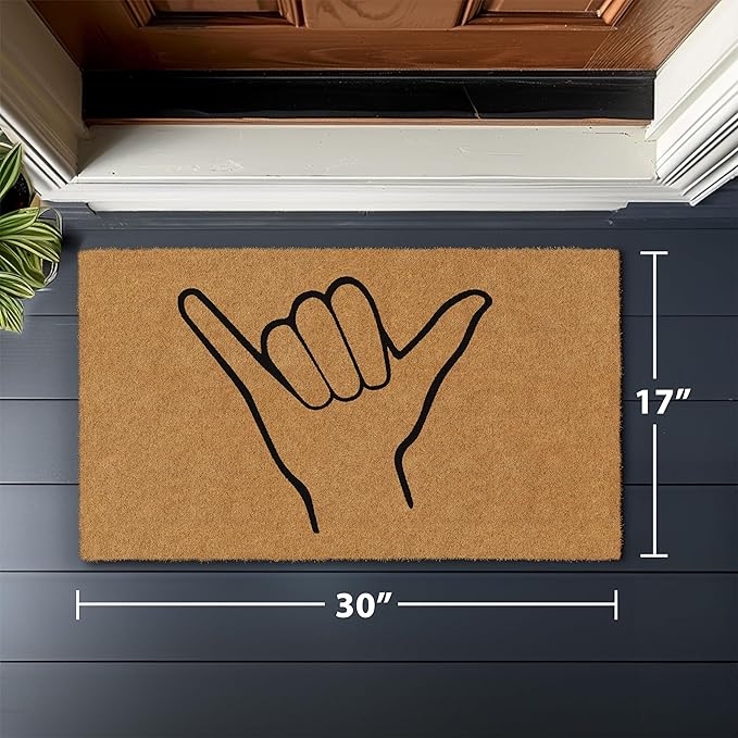 Barnyard Designs Natural Coco Coir Heavy Duty Backing Doormat - Large Cute Non-Slip Front Door Welcome Mat for Outside Entrance or Porch Entry, Brown (17x30, Shaka)-Ruum Studio Home