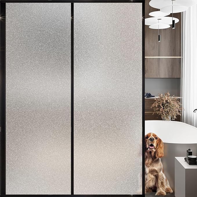 Frosted Glass Window Privacy Film Decorative, Bathroom Privacy Film for Glass Windows Cover, Static Cling, Removable, Reusable, Anti-UV, Anti-Glare, Heat Blocking, （Flash Point Pure,35.4X157.4Inch）-Ruum Studio Home
