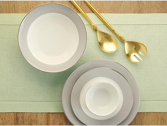 Solino Home Linen Sage Green Table Runner 108 Inches Long - 100% Pure Linen 14 x 108 Inch Table Runner for Fall, Autumn, Thanksgiving - Classic Hemstitch-Ruum Studio Home