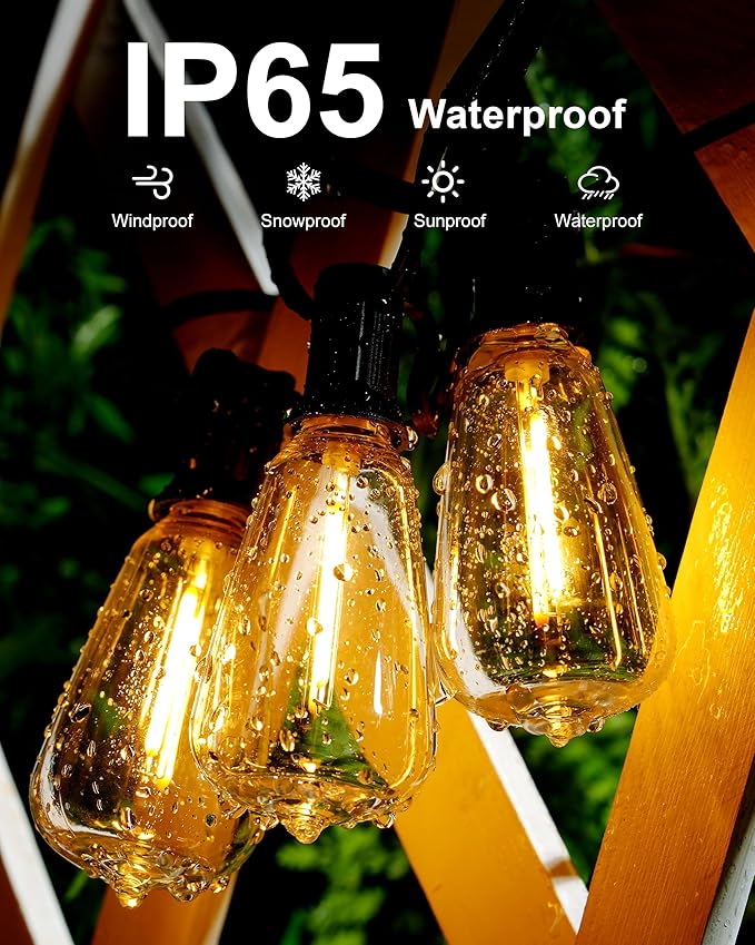 Outdoor String Lights - 50FT LED Patio Lights with 27 Shatterproof Waterproof Bulbs, Connectable Dimmable Edison IP65 ST38 Outside Lights for Garden, Balcony, Porch, Backyard, Deck, Home Decor-Ruum Studio Home