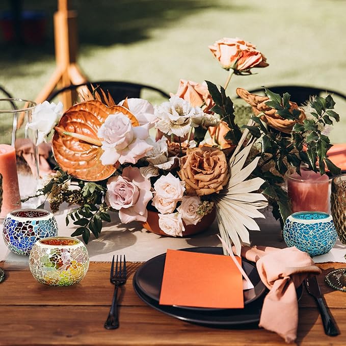 SHMILMH Mosaic Glass Candle Holder Set of 4, Votive Candle Holders Handmade Cracked Tealight Holders for Fall Christmas Diwali Home Decorations, Diwali Gift-Ruum Studio Home