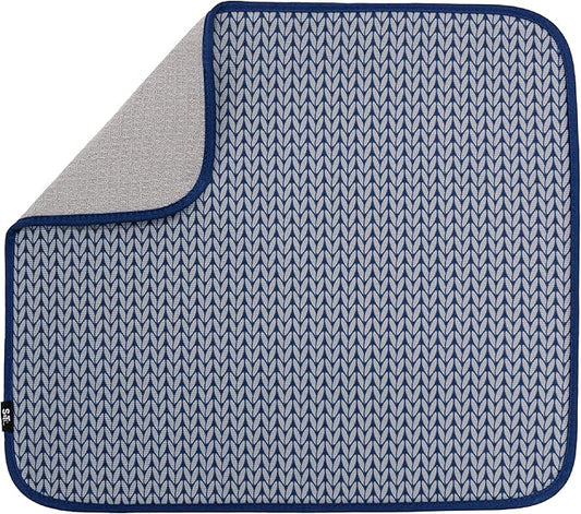 S&T INC. Dish Drying Mat, 16” x 18”, Absorbent Microfiber Kitchen Counter Mat, Dish Drying Pad for Dishes, Utensils, Pots and Pans, Large, Blue Stockinette-Ruum Studio Home