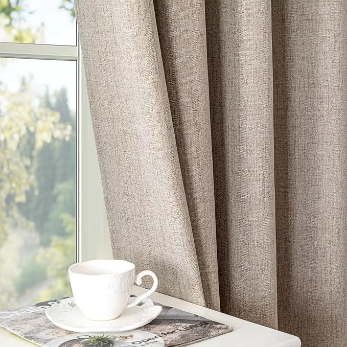 Linen Curtains 108 Inches Long 2 Panels Set, 100% Blackout Curtains Textured Thermal Insulated, Grommet Light Blocking Drapes for Living Room Bedroom Luxury Decor(52W × 108L inch, Linen)-Ruum Studio Home