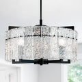 IKK Modern Black Crystal Chandeliers for Dining Room, Luxury Water Ripple Glass Light Fixture, Elegant Farmhouse Round Lighting for Kitchen Island, Bar Table, D20-Ruum Studio Home